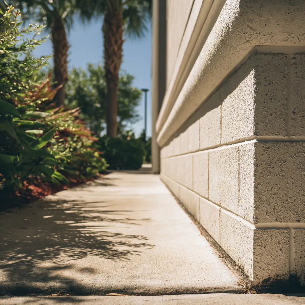 Corner of a commercial building, clean and restored