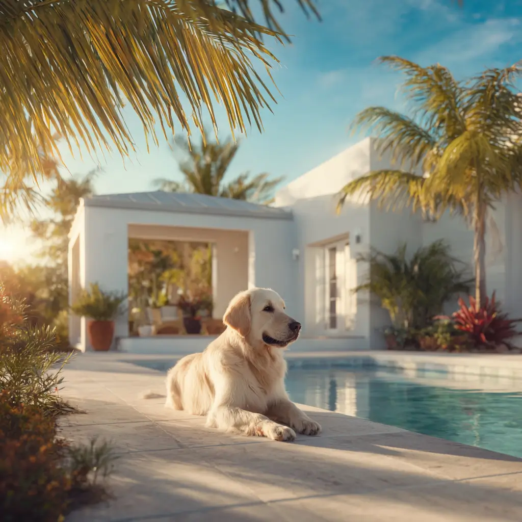 Pool area is cleaned up and being enjoyed by the family dog